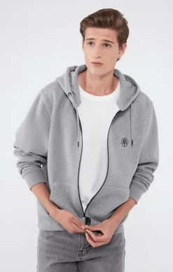 Mavi REGULAR FIT ZIP-UP HOODIE IN GREY MELANGE Tops & T-Shirts