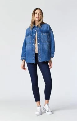 Mavi TAMARA OVERSIZED DENIM SHIRT IN DARK DISTRESSED TRUE BLUE