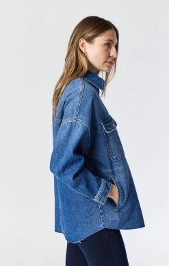 Mavi TAMARA OVERSIZED DENIM SHIRT IN DARK DISTRESSED TRUE BLUE
