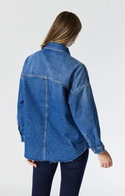 Mavi TAMARA OVERSIZED DENIM SHIRT IN DARK DISTRESSED TRUE BLUE