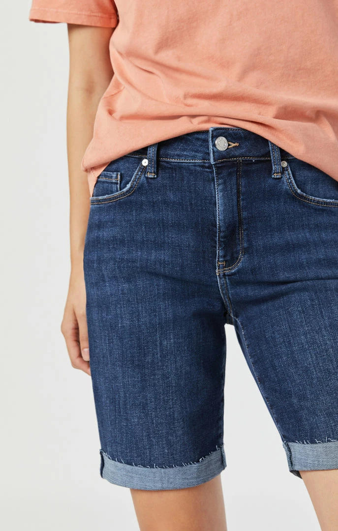 New 🎁 Mavi ALEXIS SHORTS IN DARK FRAYED HEM FEATHER BLUE 🔥 6 Mavi ALEXIS SHORTS IN DARK FRAYED HEM FEATHER BLUE