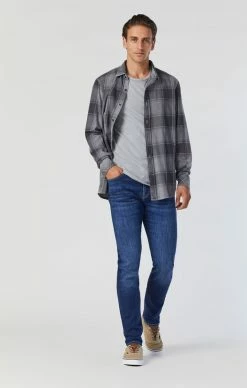 Mavi JAKE SLIM LEG JEANS IN DARK BRUSHED FEATHER BLUE