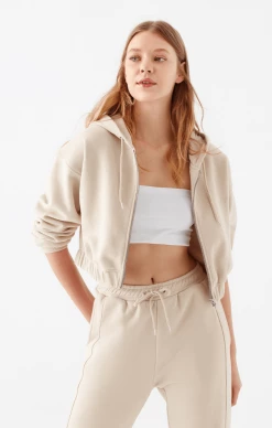 Mavi CROPPED ZIP-UP HOODIE IN CEMENT Tops & T-Shirts