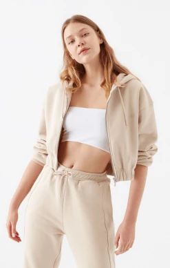 Mavi CROPPED ZIP-UP HOODIE IN CEMENT Tops & T-Shirts