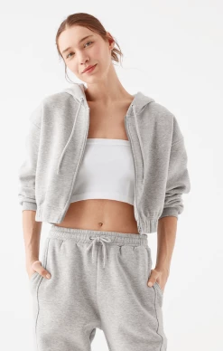 Mavi CROPPED ZIP-UP HOODIE IN GREY MELANGE Tops & T-Shirts