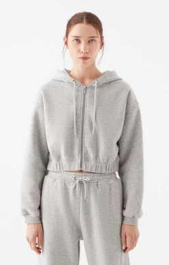 Mavi CROPPED ZIP-UP HOODIE IN GREY MELANGE Tops & T-Shirts