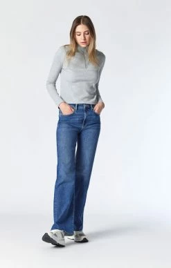 Mavi VICTORIA WIDE LEG JEANS IN DARK BRUSHED RECYCLE BLUE
