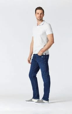 Mavi Denim JAKE SLIM STRAIGHT LEG JEANS IN DEEP DISTRESSED ORGANIC MOVE
