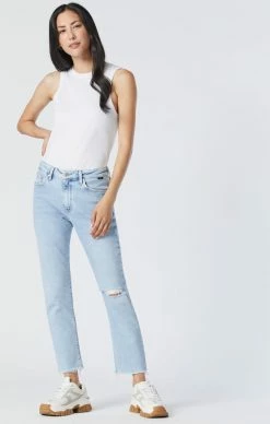 Mavi VIOLA STRAIGHT LEG JEANS IN LIGHT RIPPED RECYCLED BLUE Denim