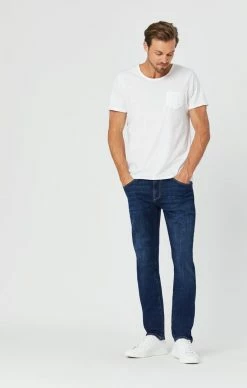 Mavi Denim MARCUS SLIM STRAIGHT LEG JEANS IN DARK FEATHER BLUE
