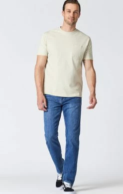 Mavi ZACH STRAIGHT LEG JEANS IN MID USED BRUSHED FEATHER BLUE Denim