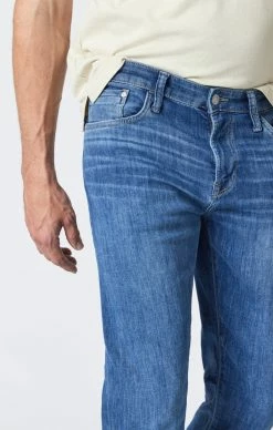 Mavi ZACH STRAIGHT LEG JEANS IN MID USED BRUSHED FEATHER BLUE Denim