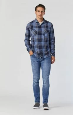 Mavi JAKE SLIM LEG JEANS IN MID USED BRUSHED FEATHER BLUE Denim