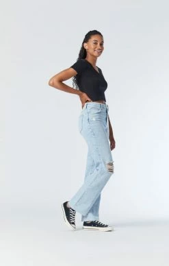 Mavi BARCELONA WIDE LEG JEANS IN BLEACHED RIPPED ORGANIC BLUE