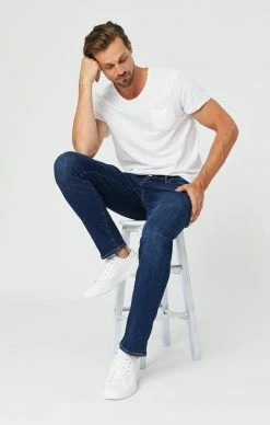 Mavi Denim MARCUS SLIM STRAIGHT LEG JEANS IN DARK FEATHER BLUE