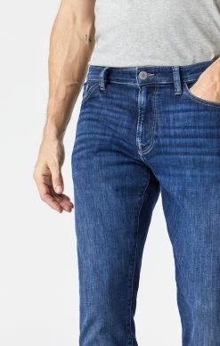 Mavi Denim ZACH STRAIGHT LEG JEANS IN DARK USED BRUSHED FEATHER BLUE