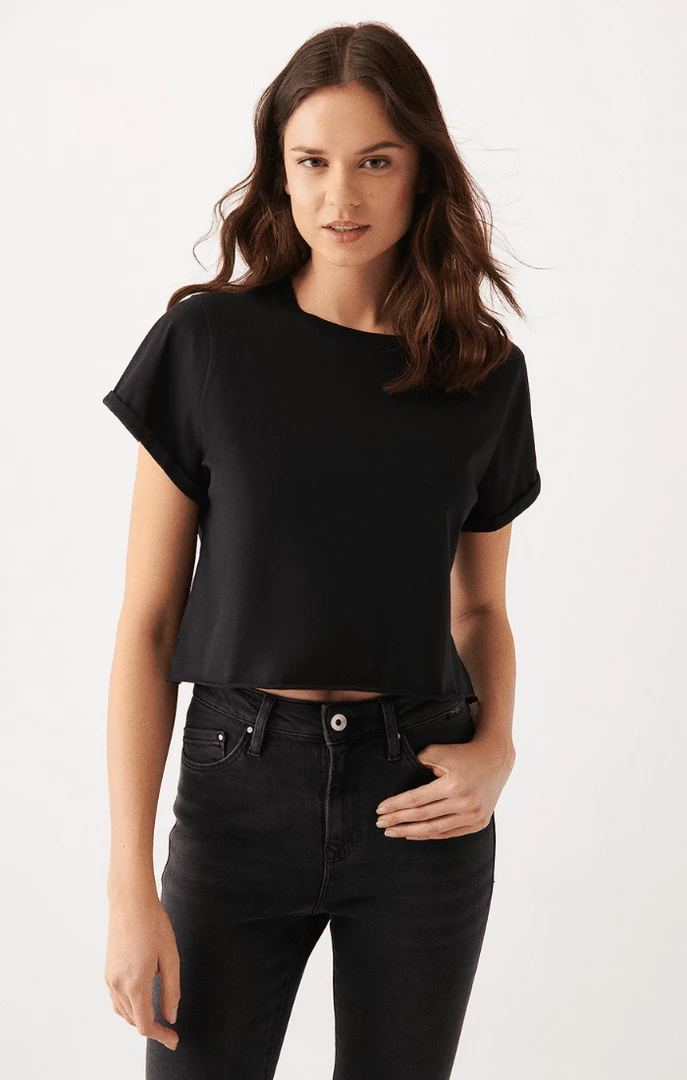 Wholesale 🔥 Mavi SHORT SLEEVE CROP T-SHIRT IN BLACK 🧨 1 Mavi SHORT SLEEVE CROP T-SHIRT IN BLACK