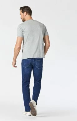 Mavi Denim ZACH STRAIGHT LEG JEANS IN DARK USED BRUSHED FEATHER BLUE