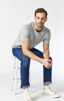 Mavi Denim ZACH STRAIGHT LEG JEANS IN DARK USED BRUSHED FEATHER BLUE