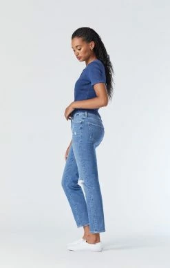 Mavi SOHO GIRLFRIEND JEANS IN MID DISTRESSED RECYCLED BLUE Denim