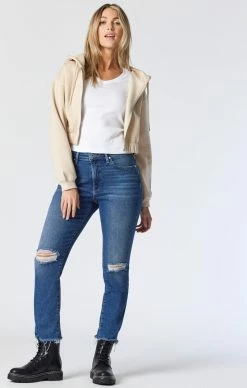 Mavi VIOLA STRAIGHT LEG IN DARK USED RIPPED FLEX BLUE Denim