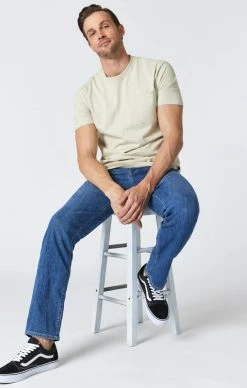 Mavi ZACH STRAIGHT LEG JEANS IN MID USED BRUSHED FEATHER BLUE Denim