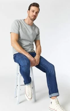 Mavi Denim ZACH STRAIGHT LEG JEANS IN DARK USED BRUSHED FEATHER BLUE